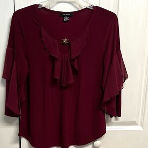 Liz McCoy Wine Ruffle Neck Blouse Size XL